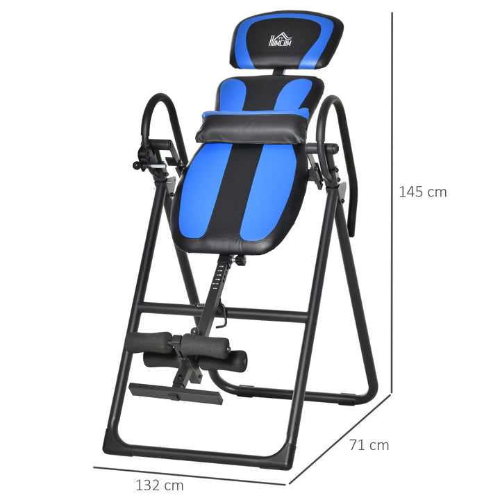 Inversion bench foldbar gravity trainer med to bevægelige hjul rygpude metal abs sort+blå 132 x 71 x 145 cm