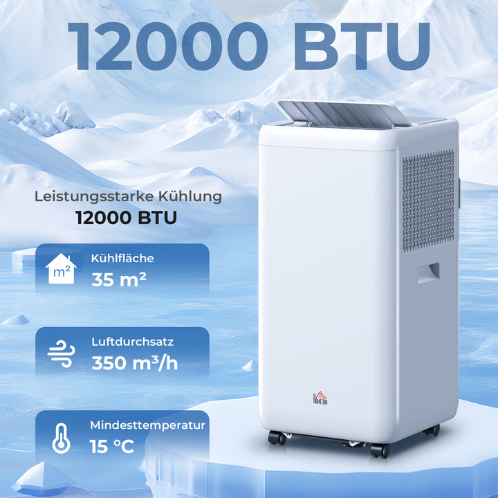 Bærbart klimaanlæg med udstødningsslange, 12000 BTU (3,5 kW), 5-i-1, 24-timers timer, fjernbetjening, op til 35 m²