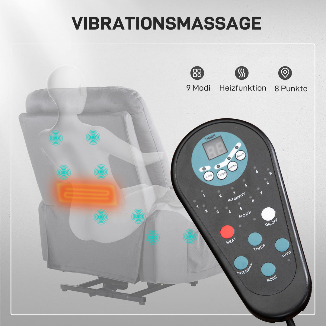 Tv-stol med ståstøtte, varme- og massagefunktion, fjernbetjening og sidelomme, mørkegrå