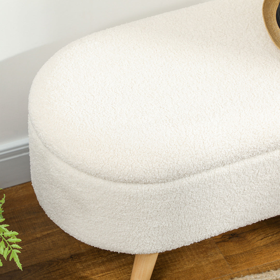 Bænk med opbevaring og låg, fodskammel til entré, stue, soveværelse, træ, stofbetræk, hvid