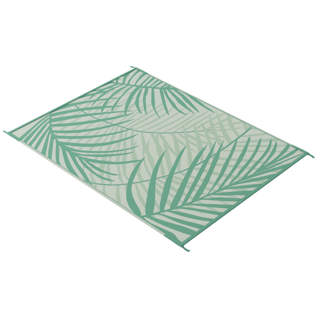 Udendørstæppe, terrassetæppe, vejrbestandigt, moderne design, 365 cm x 274 cm x 0,3 cm, grøn + creme