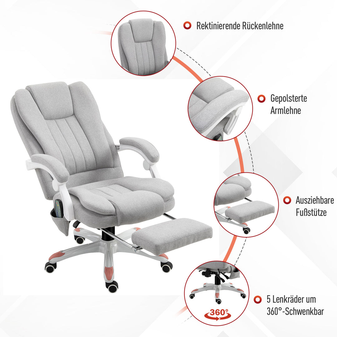 Massagestol, kontorstol, gamingstol, polyester, skum, nylon, grå, 66 x 63 x 107-115 cm