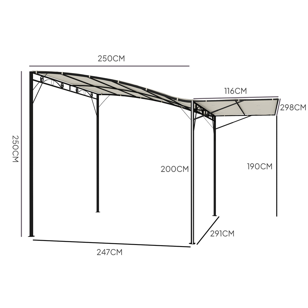 Pavillon med foldbar tagforlænger, vejrbestandig, 3 x 2,5 m, cremehvid