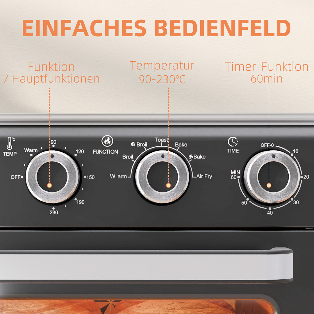 Miniovn, 20l, 5 funktioner, 360° konvektion, grillrist, krummebakke, grå