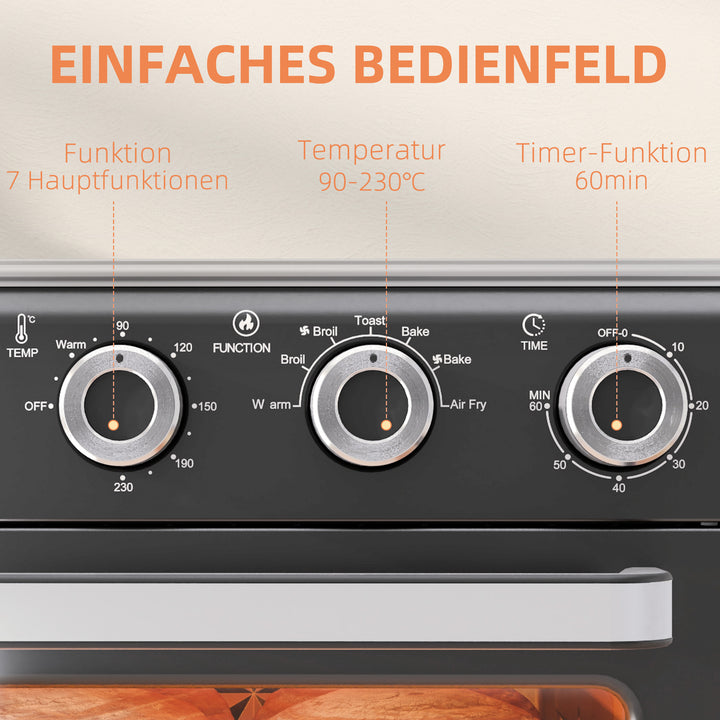 Miniovn, 20l, 5 funktioner, 360° konvektion, grillrist, krummebakke, grå