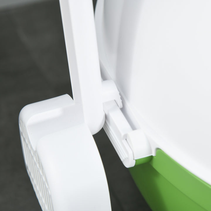 Kattebakke med si, inklusive ske, sødt design; grøn + hvid