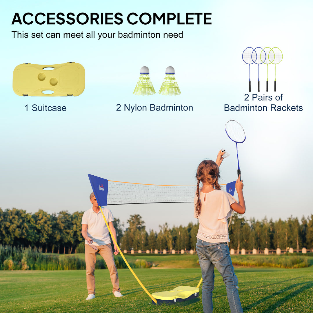 Bærbart Badmintonnetsæt med 9,5x5 fod net, foldbart badmintonnet med 2 fjerbolde, 2 badmintonketchere og 1 kuffert, til indendørs udendørs, strand, baghave