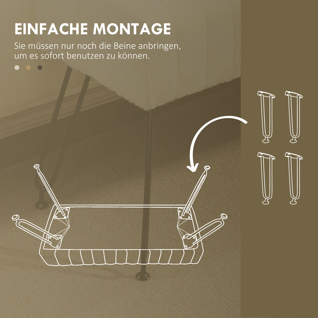 Bænk, quiltet sæde, betræk af kunstpels, metalben, op til 120 kg, 82 x 30 x 47 cm, cremehvid/sort
