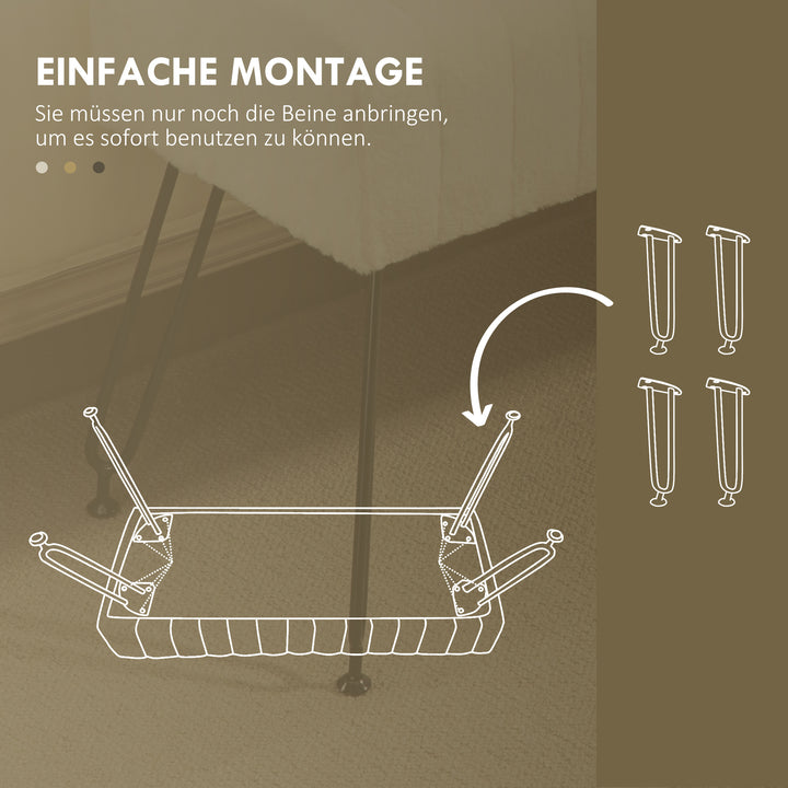 Bænk, quiltet sæde, betræk af kunstpels, metalben, op til 120 kg, 82 x 30 x 47 cm, cremehvid/sort