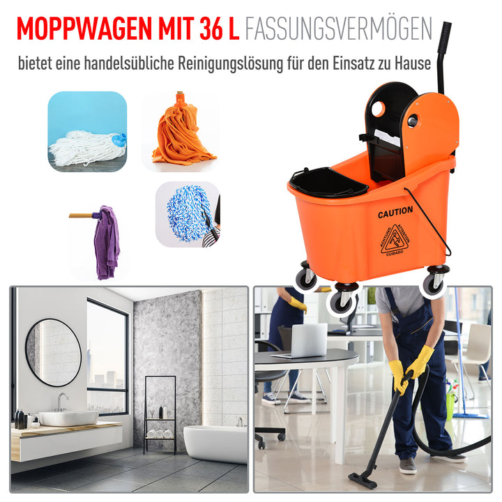 Rengøringsvogn 36 liter mobil spand rengøringsspand moppevogn med vridemaskine, orange, 54 x 41 x 91,5 cm
