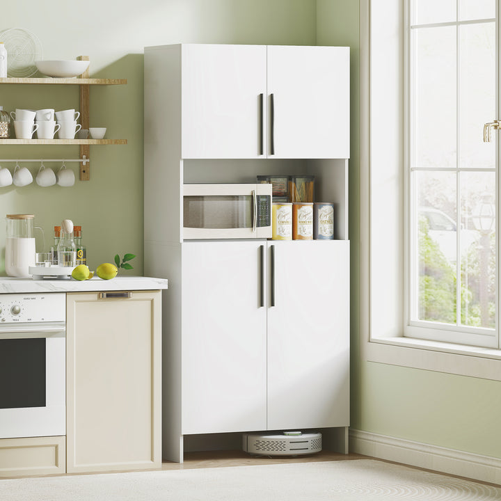 Køkkenskab, opbevaringsskab til køkken, stue, spisestue, skabe, hylder, mikrobølgeovnshylde, spånplade, hvid