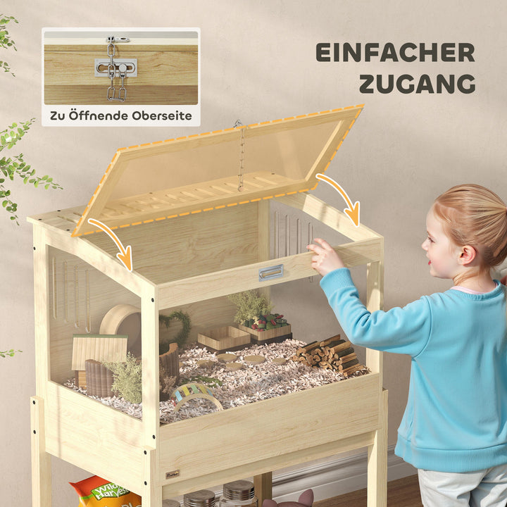 Hamsterbur 2-lags gnaverbur til små dyr med foldelåg, stor 83,2 x 50 x 103 cm naturtræ
