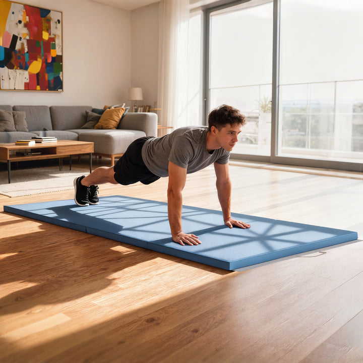 Træningsmåtte, foldbar fitnessmåtte, 240 x 120 x 5 cm, lyseblå