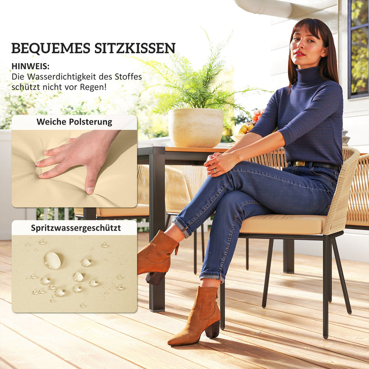 Havemøbelsæt med 5 dele, 4 stole, 1 bord, syntetisk rattan, stålstel, vaskbare hynder, til terrassen, khaki