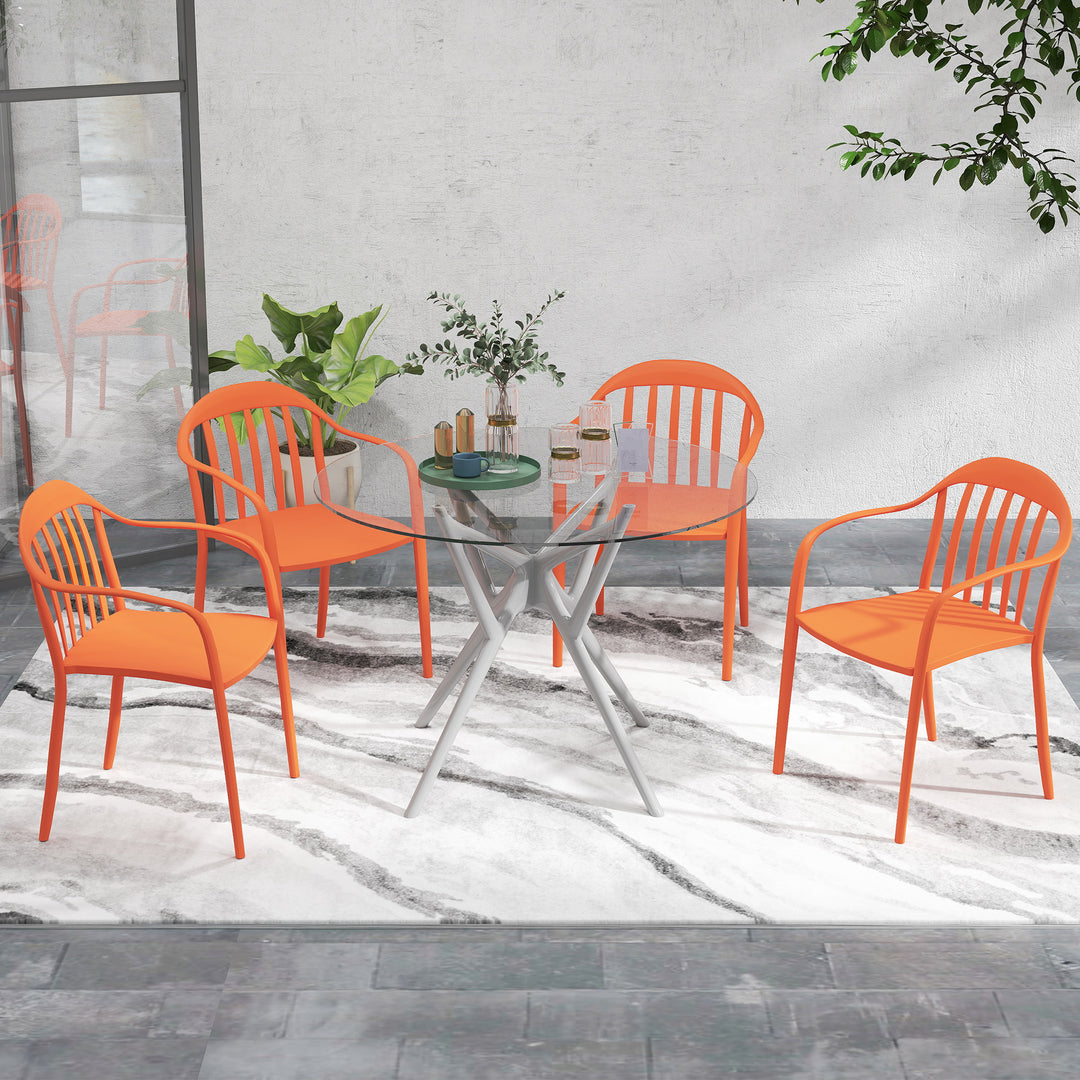 Havestolsæt med 4 vejrbestandige havestole af plastik, stabelstol med armlæn, ryglæn, belastningskapacitet op til 120 kg