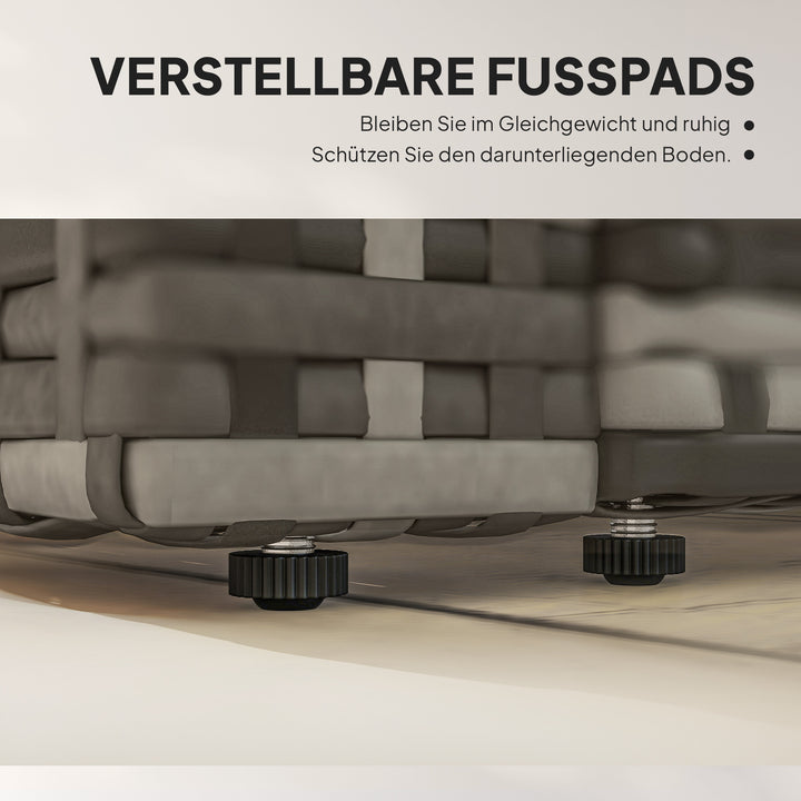 2-personers rattansofa med hynder, foldbare sidebakker, loungesofa, siddegruppe, lysegrå
