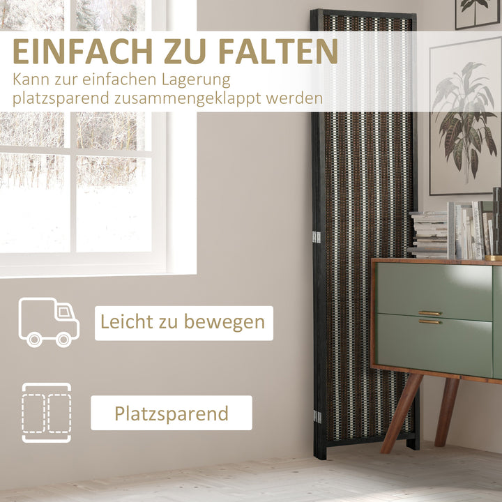 Foldbar rumdeler, fyrretræ/bambus, 180 x 180 cm, brun/sort