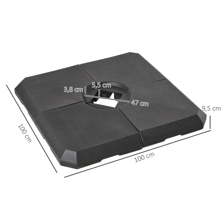 Parasolfod, 4-delt parasolstativ, kan fyldes med 80 kg vand eller 120 kg sand, HDPE, sort, 100 x 100 x 9,5 cm