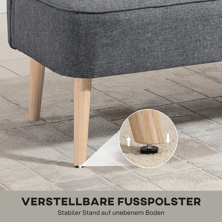 2-personers sofa, polstret sofa med linnedlook, træstel, til stue/soveværelse, 117 cm, grå