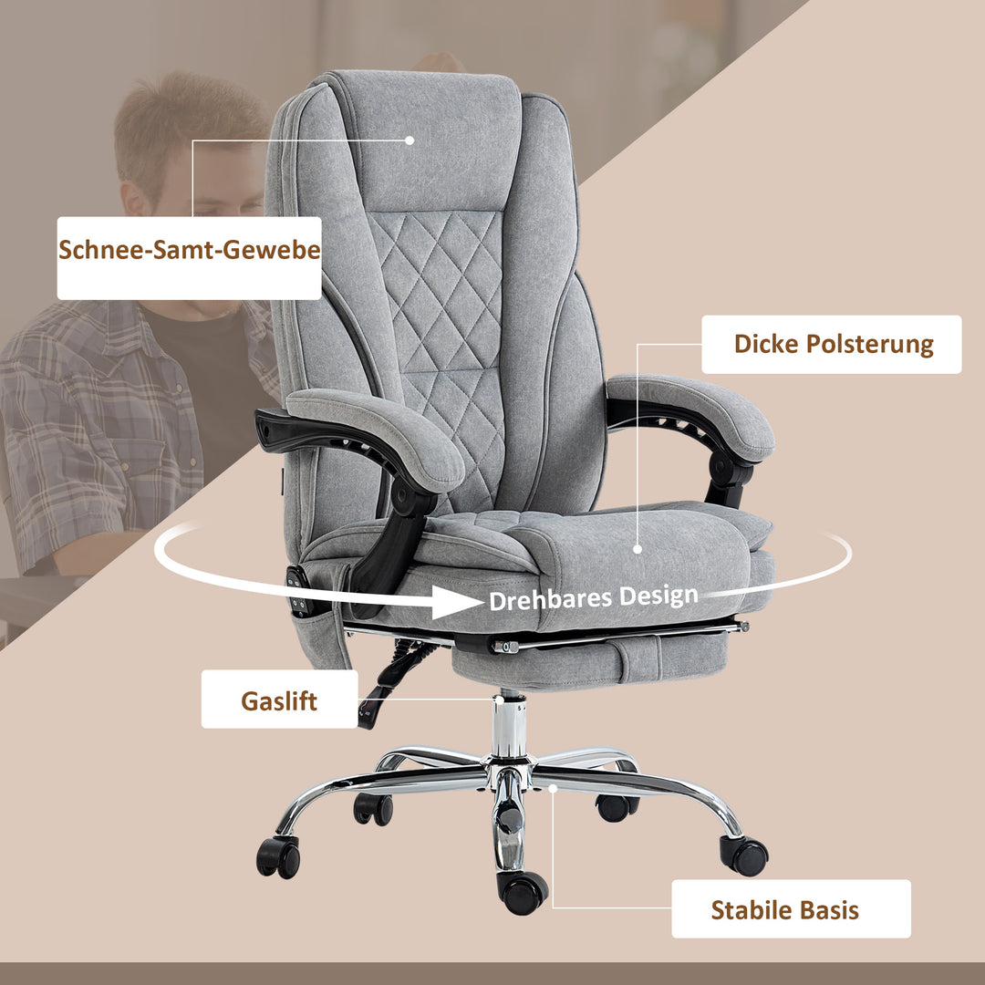 Ergonomisk kontorstol med massagefunktion, fodstøtte, drejelig, rullebar, grå