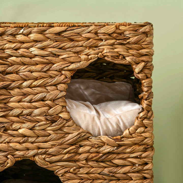 Kradsetræ med kradsetårn, 3 niveauer, polstrede hynder, døråbninger, vandhyacint, lysebrun