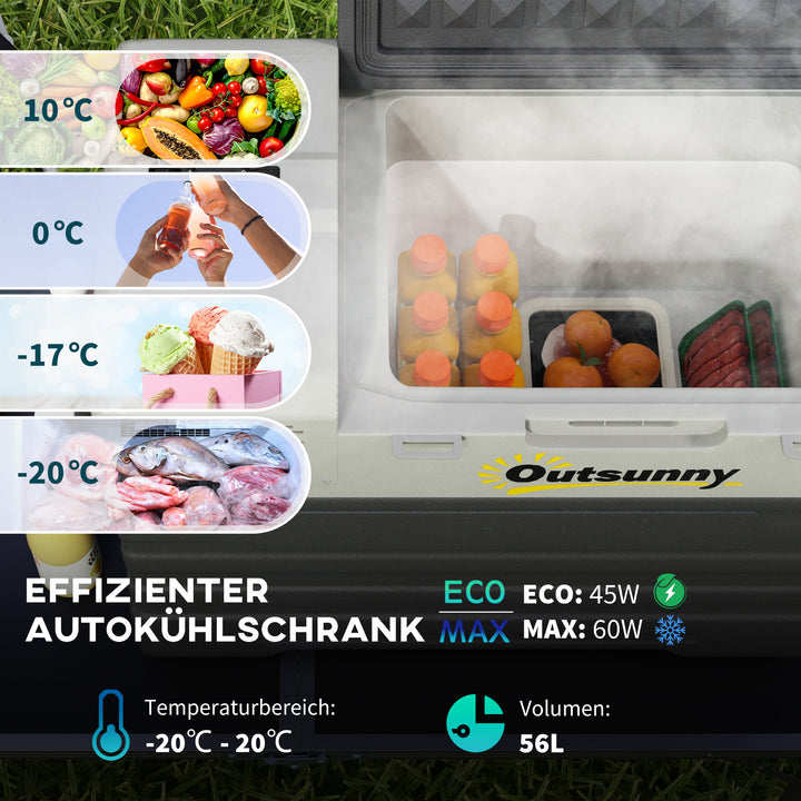 Bilkøleskab, køleboks, bærbar, 56L -20℃ til 20℃, 69x43x54cm, sort/grå