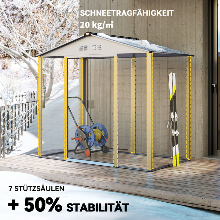 2,43 Cm haveskur, 213 x 131 x 192 cm redskabsskur med gavltag, aflåselig skydedør, vejrbestandig, grå