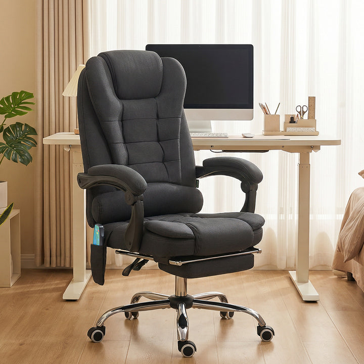 Kontorstol med massagefunktion, ergonomisk skrivebordsstol med lænefunktion og varmefunktion, højdejusterbar, sort