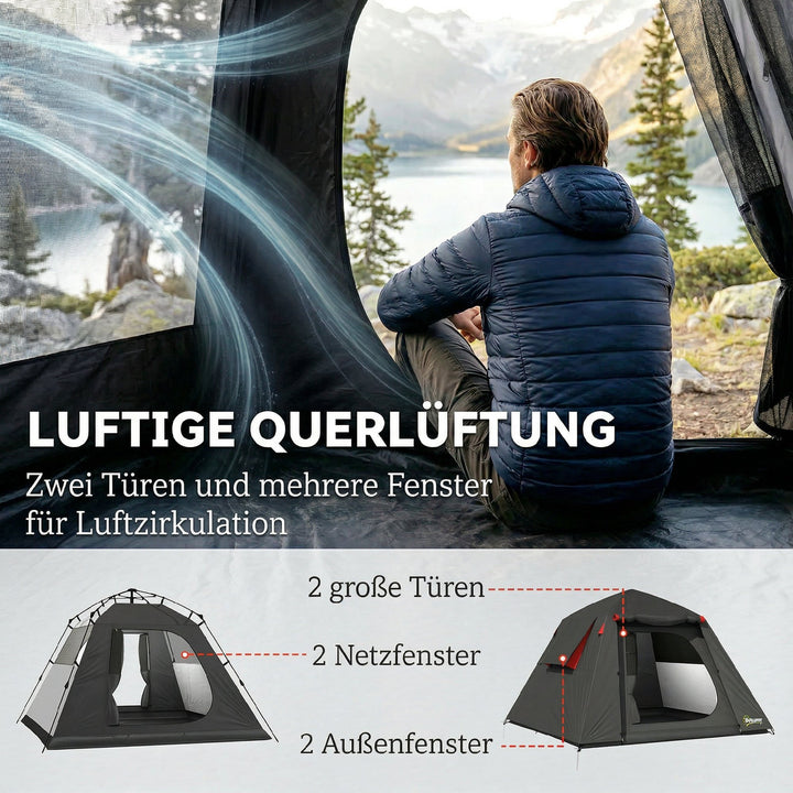 Campingtelt til 2 personer, 3000 mm vandtæt og vindtæt kuppeltelt med 2 døre, 2 netvinduer, 2 sidevinduer og bæretaske.