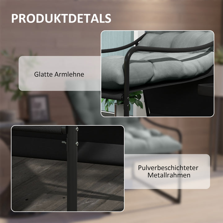 Udendørs lounge, tykke hynder, stel i rustfrit stål, 62B x 110D x 88H cm, grå/sort