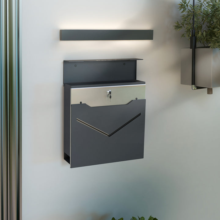 Postkasse, moderne design, vejrbestandig, 37 cm x 10,5 cm x 37 cm, grå