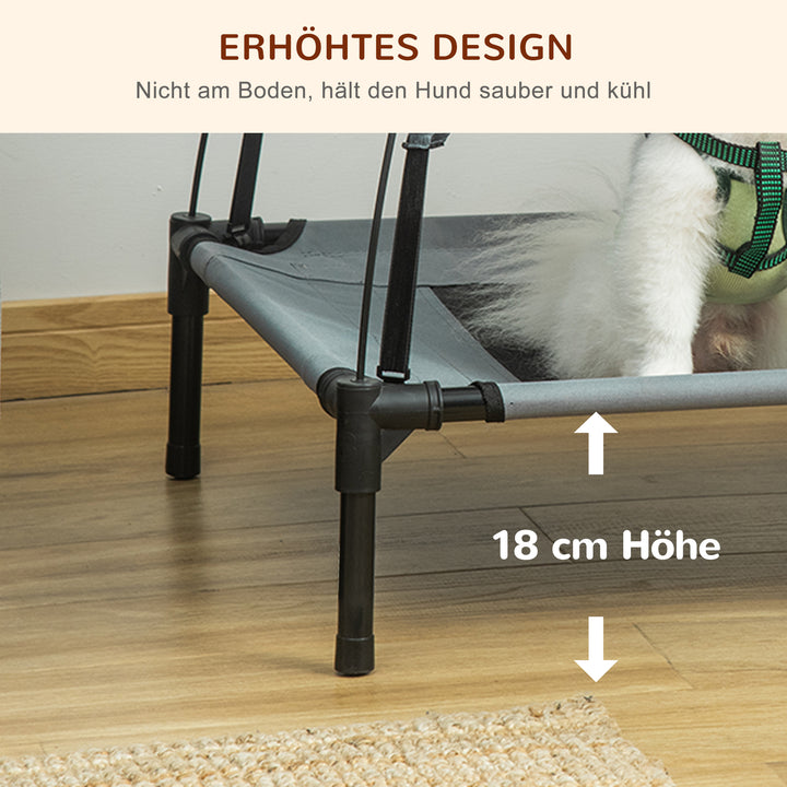 Forhøjet hundeseng med baldakin, kæledyrsseng, udendørs hundeseng med tag, åndbar, taffetastof til camping, grå, 76 x 61 x 73 cm