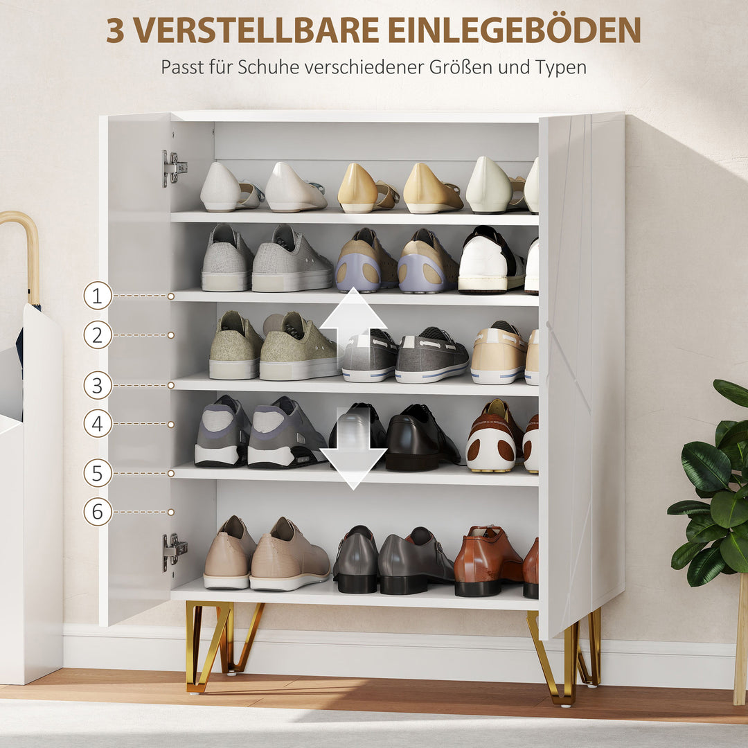 Skoskab med 2 døre, skohylde, skoopbevaring med 3 justerbare hylder, 72 x 31,5 x 95 cm, hvid