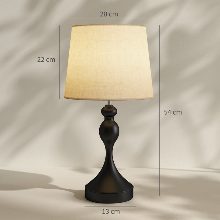 LED-bordlampe med 3 farvetemperaturer, sengelampe med USB A+C-opladeporte, skærm i linned, sort