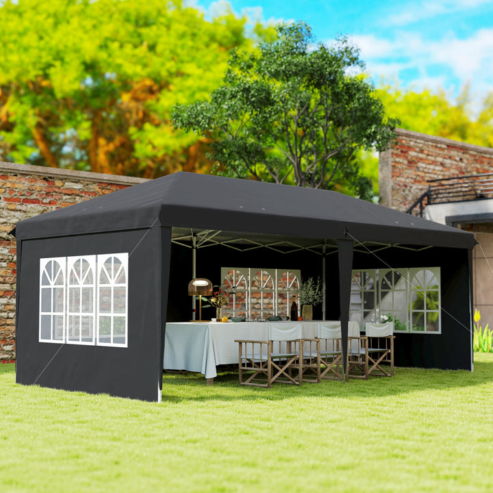 Pavillon ca. 3x6m Vandtæt Pop-up Foldepavillon med 4 sidepaneler, vindue, UV-beskyttelse, bæretaske, sort