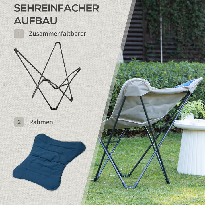 Campingstol, foldbar, letvægts, stålramme, skridsikre fødder, blå, 88 x 74 x 84 cm