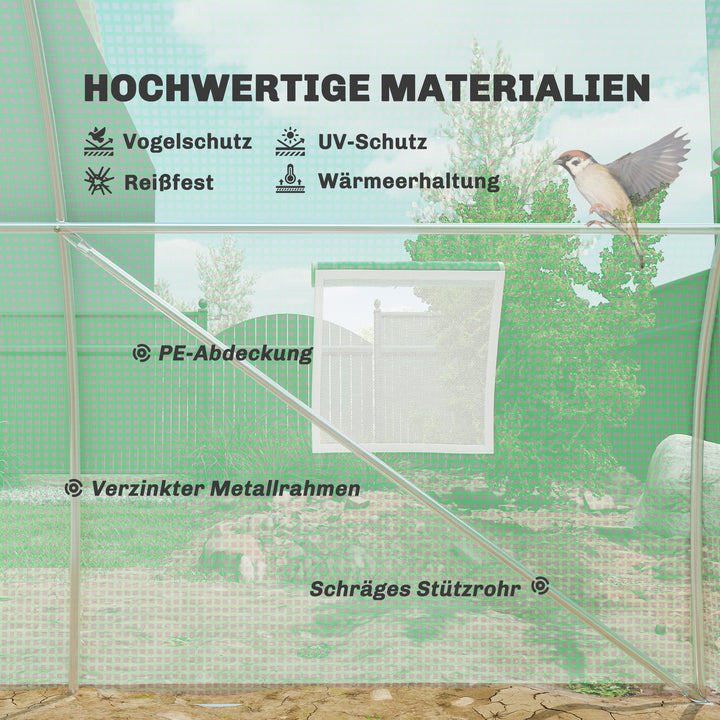 Drivhus i polytunnel med walk-in-funktion, 8 vinduer med insektnet, robust film, stålramme, 6 x 3 x 2 m, grøn