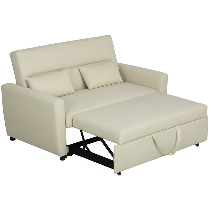 2-Personers sofa med sengefunktion, justerbar ryglæn, polstret sofa, fløjlslook, til stue, soveværelse, beige