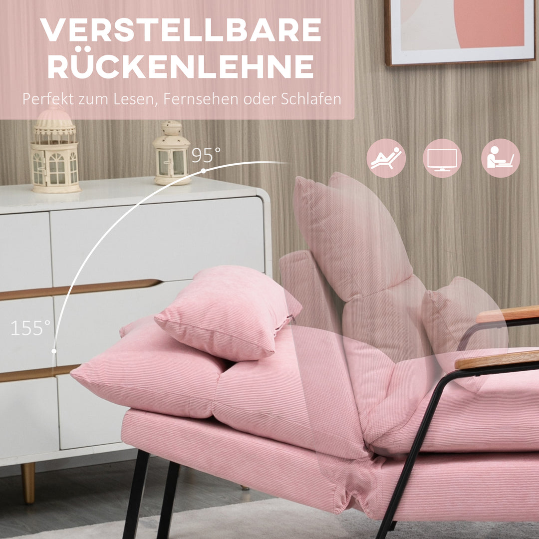 Lænestol med fodskammel, inklusive hynde, 68 cm x 91,5 cm x 88 cm, pink