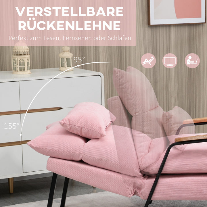 Lænestol med fodskammel, inklusive hynde, 68 cm x 91,5 cm x 88 cm, pink