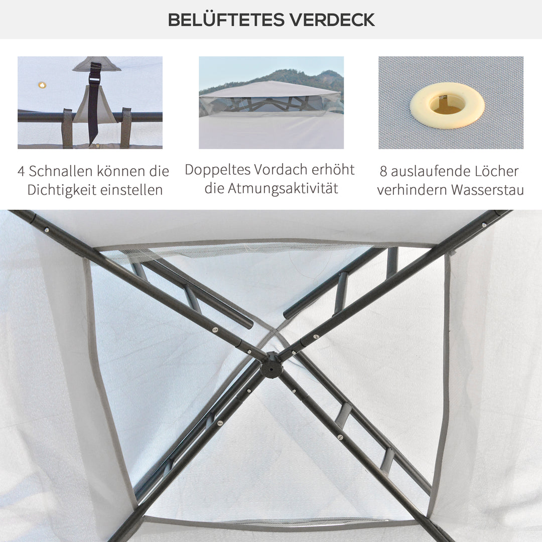 Dobbelttagspavillon, 3x3 m, vandtæt, robust, vintersikker, havepavillon med myggenet og sidepaneler, metal havepavillon til have og terrasse, lysegrå