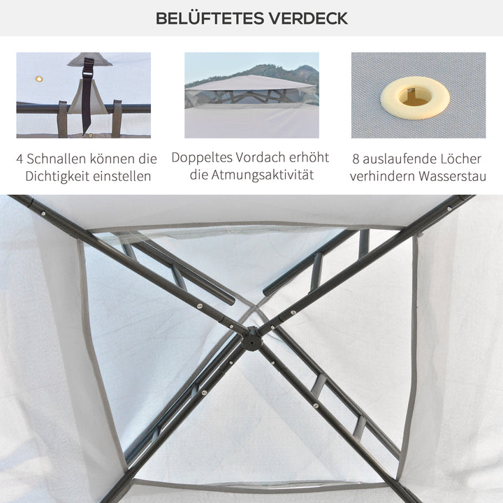 Dobbelttagspavillon, 3x3 m, vandtæt, robust, vintersikker, havepavillon med myggenet og sidepaneler, metal havepavillon til have og terrasse, lysegrå