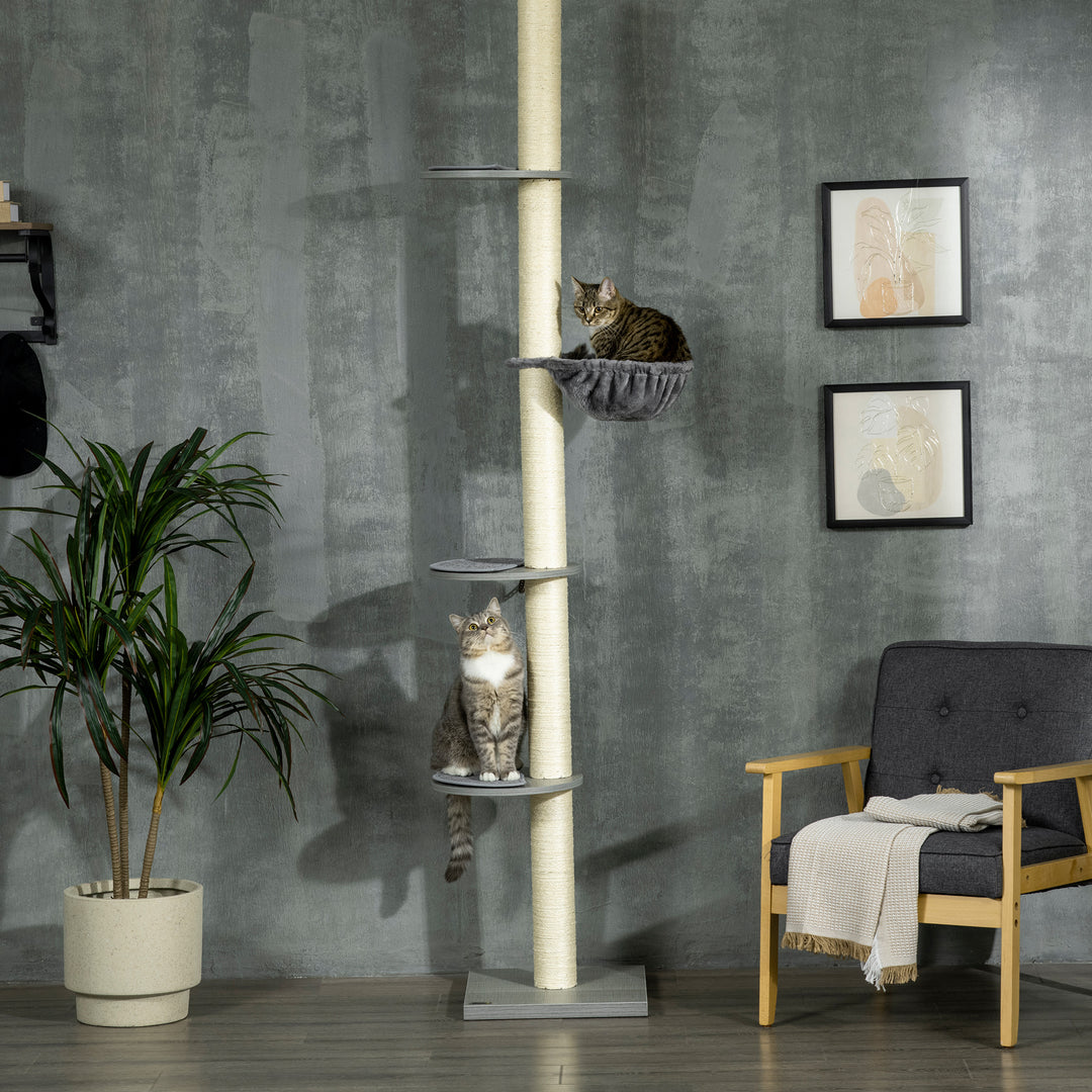 Kradsetræ med hængekøje, inklusive loftstrammer, lofthøjde, 40 cm x 40 m x 250 cm, grå + cremehvid