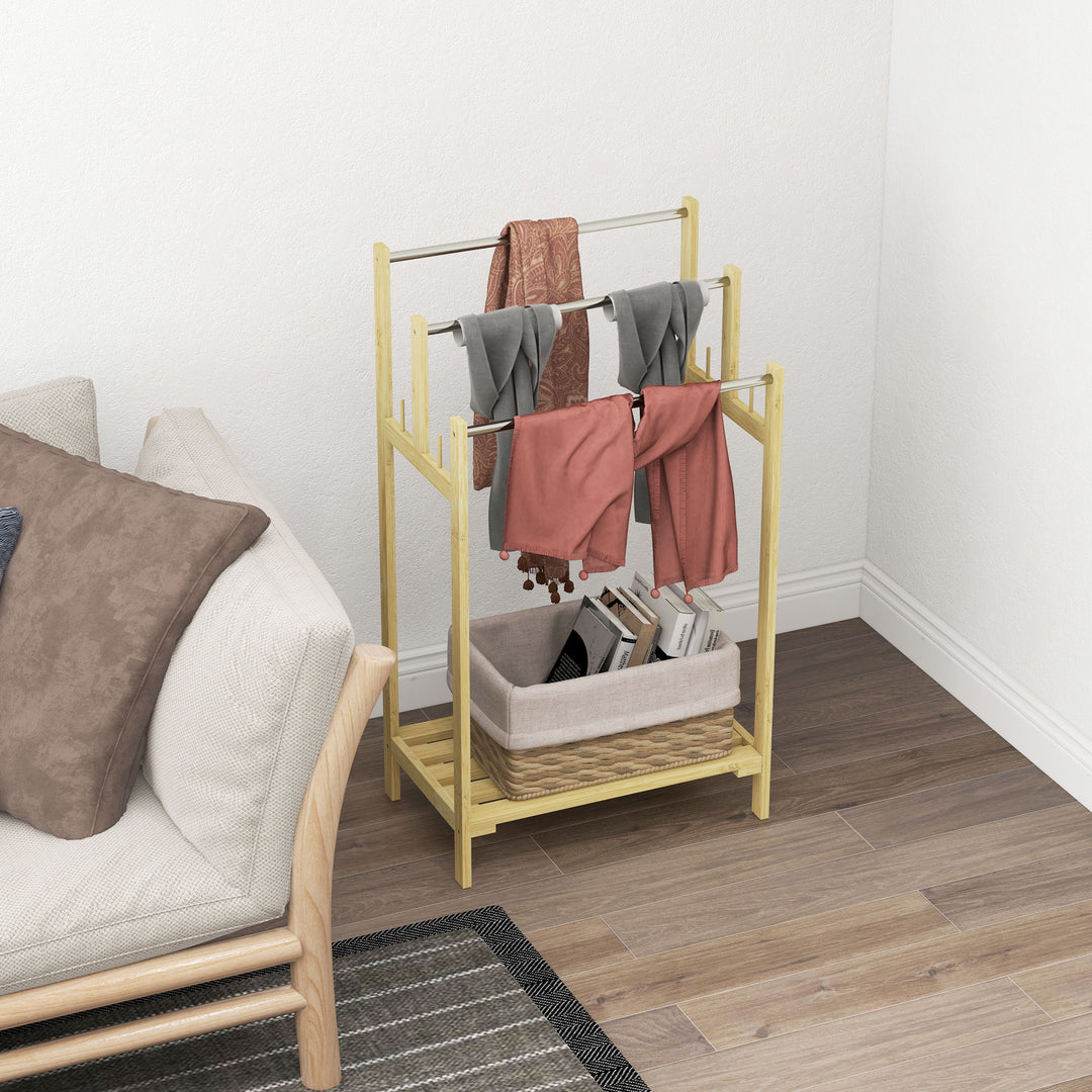 Fritstående håndklædetørrer med 3 stænger, bambus/rustfrit stål, 50,5 x 31 x 90 cm