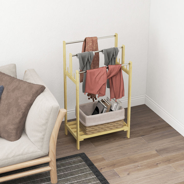 Fritstående håndklædetørrer med 3 stænger, bambus/rustfrit stål, 50,5 x 31 x 90 cm