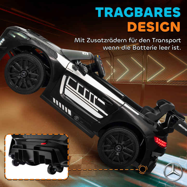Mercedes elektrisk børnekøretøj, 12V batteri, LED-lys, musikfunktion, horn, alder 3-8, sort