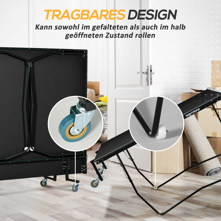 Bordtennisbord, foldbart, 8 hjul, pulverlakeret stålramme, mdf, 274 x 152,5 x 76 cm, sort