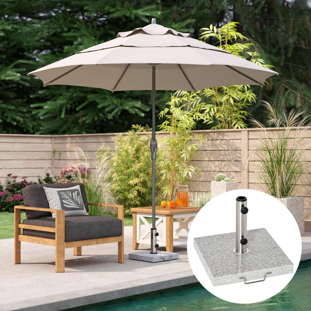 Parasolfod i rustfrit stål med håndtag, halvrund, paraplyholder, paraplyvægt til parasoller Ø3,8-Ø4,8 cm, til altan, terrasse, have, grå