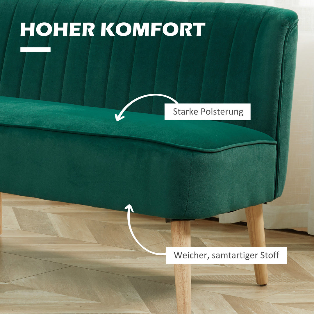 2-Personers stofsofa polstret sofa dobbeltsofa siddemøbler loungesofa træ fløjlsagtig polyesterskum mørkegrøn 117 x 56,5 x 77 cm
