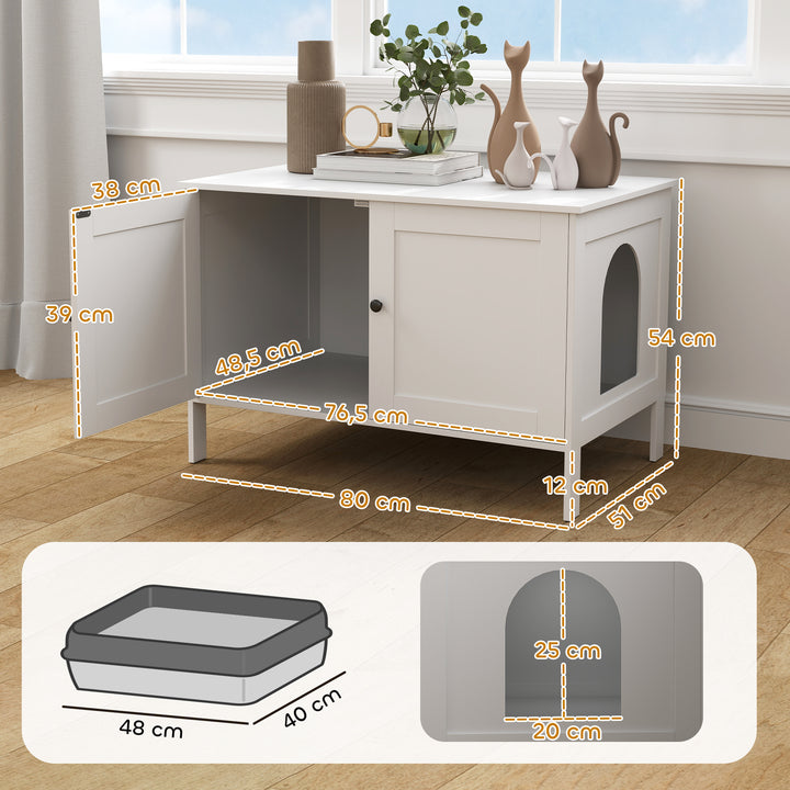 Kattebakkeskab med dørskillevæg kattebakke til store katte 80 x 51 x 54 cm hvid